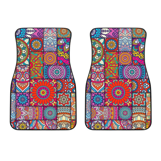 Square Bohemian Mandala Patchwork Print Front Car Floor Mats