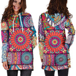 Square Bohemian Mandala Patchwork Print Hoodie Dress GearFrost