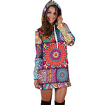 Square Bohemian Mandala Patchwork Print Hoodie Dress GearFrost