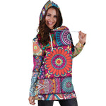 Square Bohemian Mandala Patchwork Print Hoodie Dress GearFrost