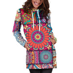 Square Bohemian Mandala Patchwork Print Hoodie Dress GearFrost