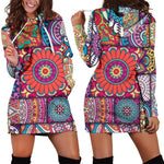 Square Bohemian Mandala Patchwork Print Hoodie Dress GearFrost