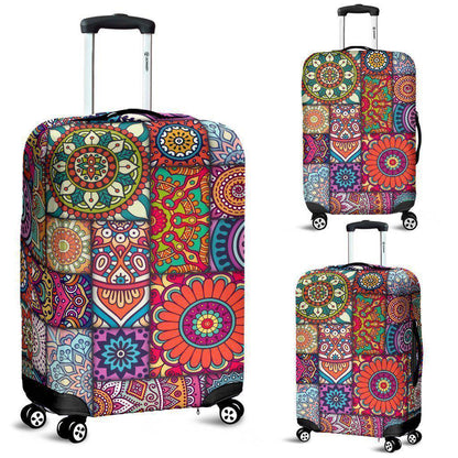 Square Bohemian Mandala Patchwork Print Luggage Cover GearFrost