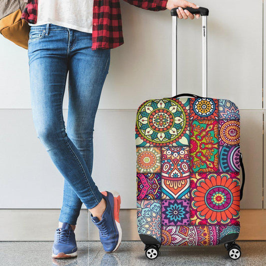 Square Bohemian Mandala Patchwork Print Luggage Cover GearFrost