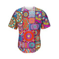 Square Bohemian Mandala Patchwork Print Men's Baseball Jersey