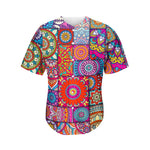 Square Bohemian Mandala Patchwork Print Men's Baseball Jersey