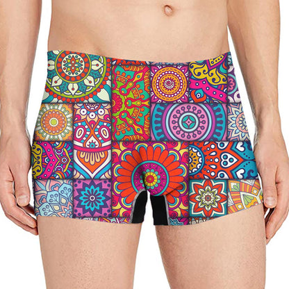 Square Bohemian Mandala Patchwork Print Men's Boxer Briefs