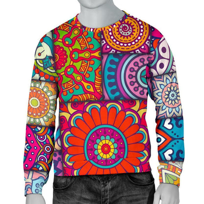 Square Bohemian Mandala Patchwork Print Men's Crewneck Sweatshirt GearFrost