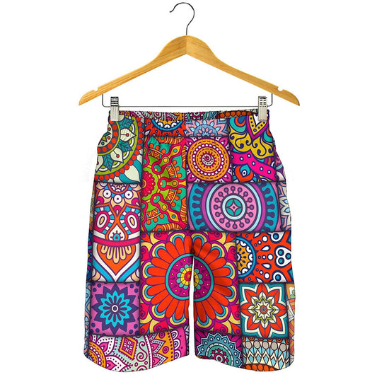 Square Bohemian Mandala Patchwork Print Men's Shorts