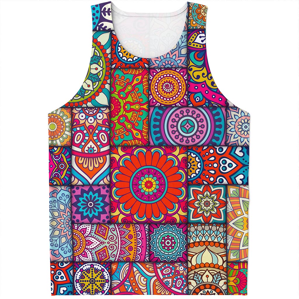 Square Bohemian Mandala Patchwork Print Men's Tank Top