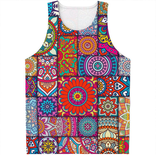 Square Bohemian Mandala Patchwork Print Men's Tank Top