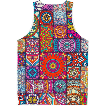 Square Bohemian Mandala Patchwork Print Men's Tank Top