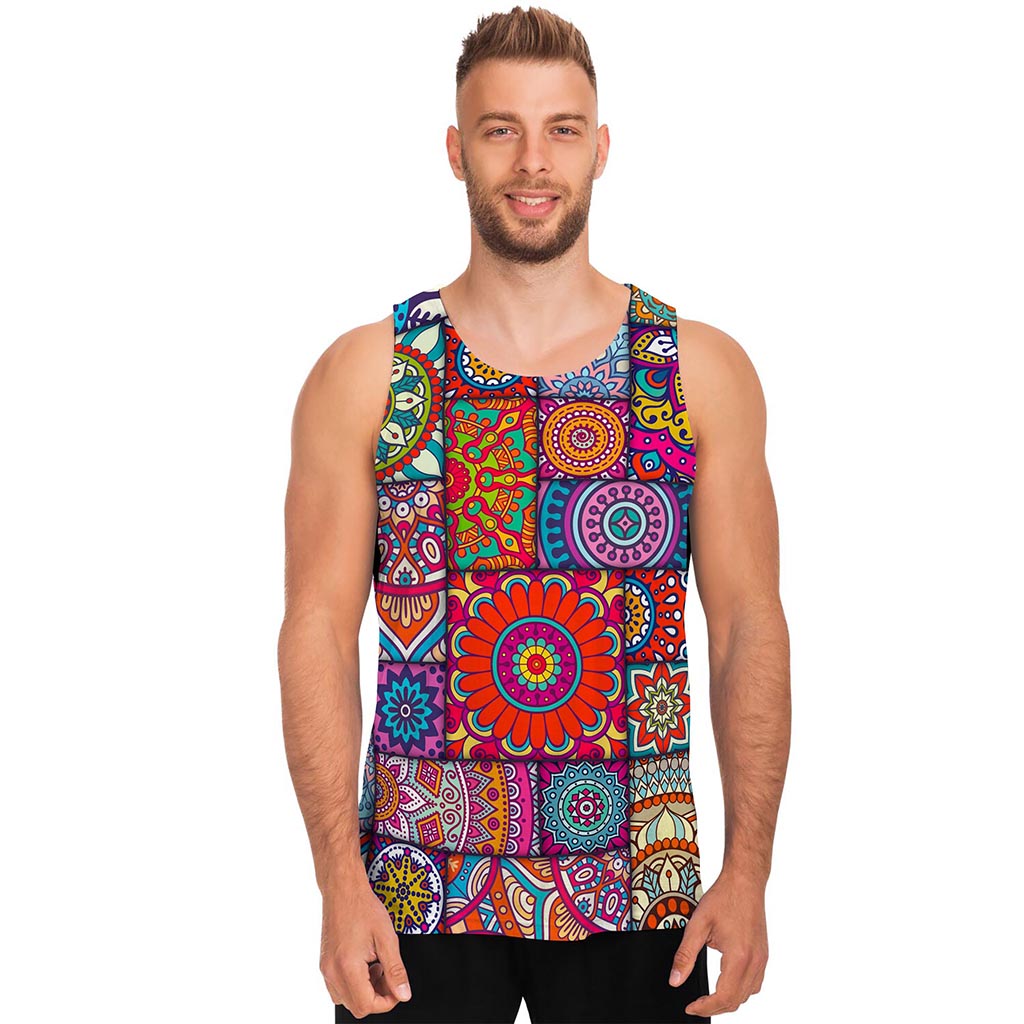 Square Bohemian Mandala Patchwork Print Men's Tank Top