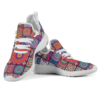 Square Bohemian Mandala Patchwork Print Mesh Knit Shoes GearFrost