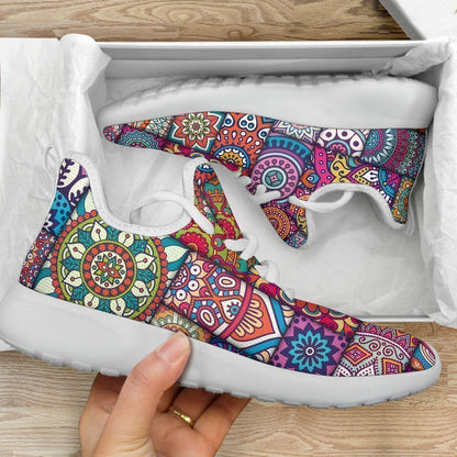 Square Bohemian Mandala Patchwork Print Mesh Knit Shoes GearFrost