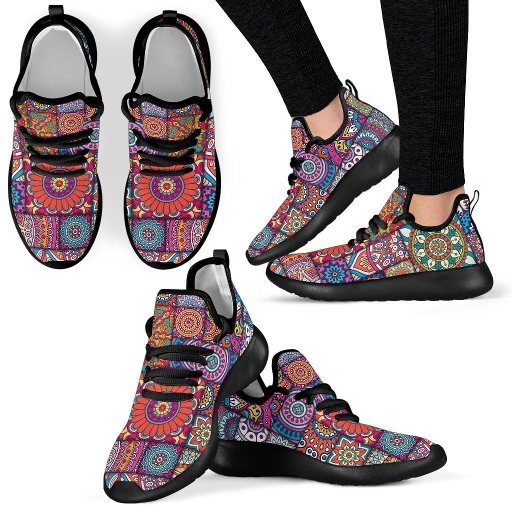 Square Bohemian Mandala Patchwork Print Mesh Knit Shoes GearFrost