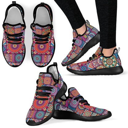 Square Bohemian Mandala Patchwork Print Mesh Knit Shoes GearFrost