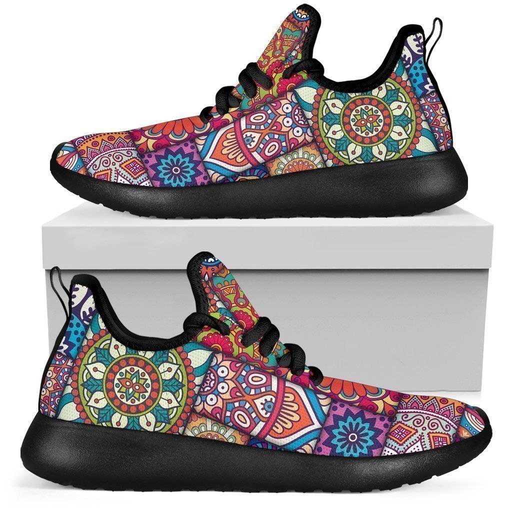Square Bohemian Mandala Patchwork Print Mesh Knit Shoes GearFrost