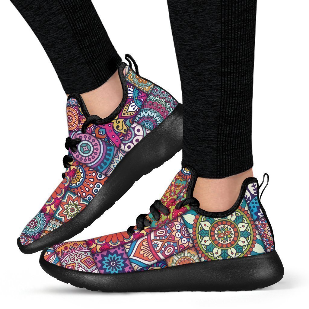 Square Bohemian Mandala Patchwork Print Mesh Knit Shoes GearFrost