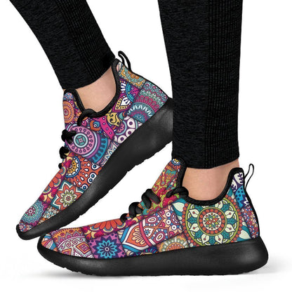 Square Bohemian Mandala Patchwork Print Mesh Knit Shoes GearFrost