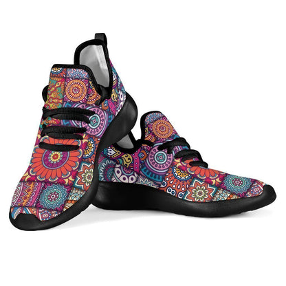 Square Bohemian Mandala Patchwork Print Mesh Knit Shoes GearFrost