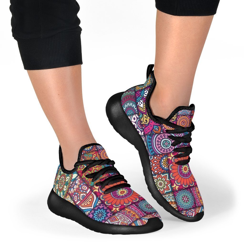 Square Bohemian Mandala Patchwork Print Mesh Knit Shoes GearFrost