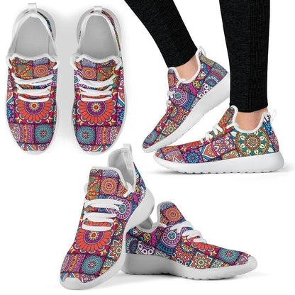 Square Bohemian Mandala Patchwork Print Mesh Knit Shoes GearFrost