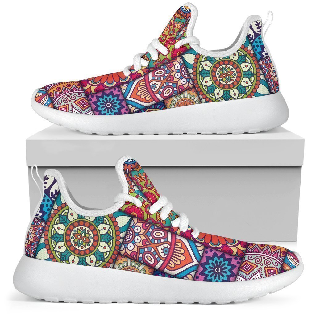 Square Bohemian Mandala Patchwork Print Mesh Knit Shoes GearFrost