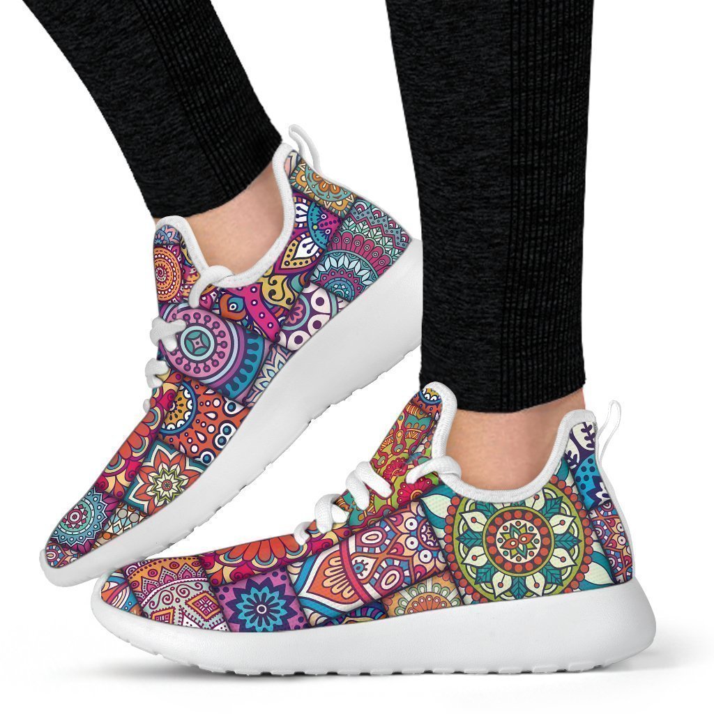 Square Bohemian Mandala Patchwork Print Mesh Knit Shoes GearFrost