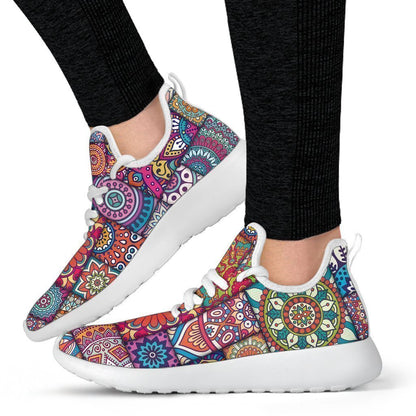Square Bohemian Mandala Patchwork Print Mesh Knit Shoes GearFrost
