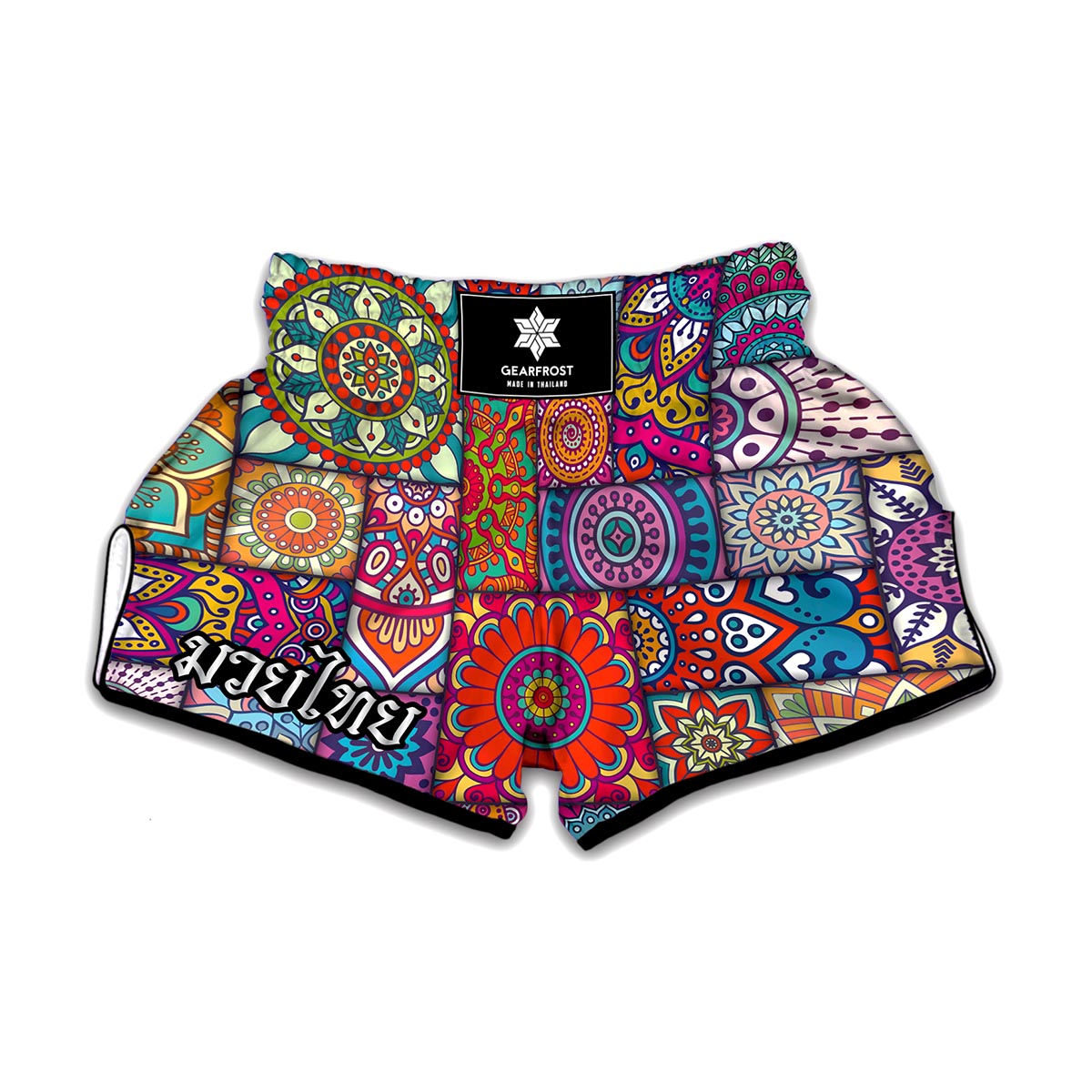 Square Bohemian Mandala Patchwork Print Muay Thai Boxing Shorts