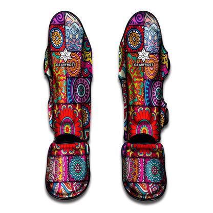 Square Bohemian Mandala Patchwork Print Muay Thai Shin Guard