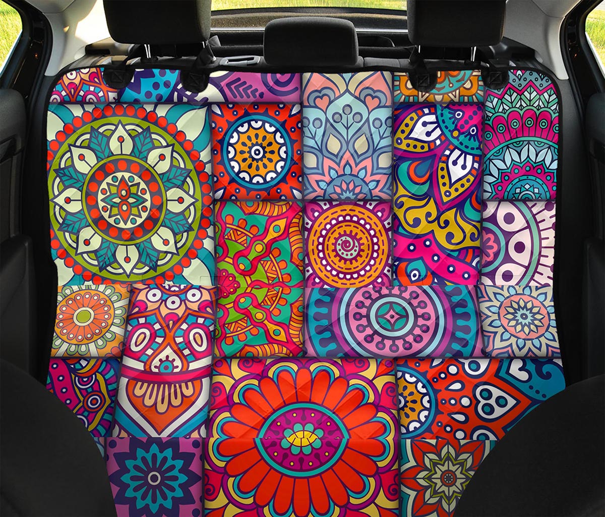 Square Bohemian Mandala Patchwork Print Pet Car Back Seat Cover