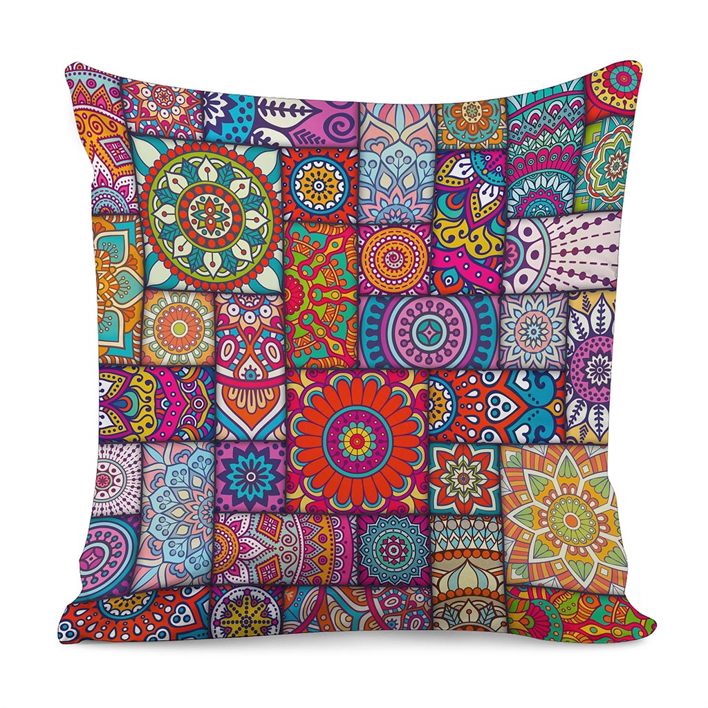 Square Bohemian Mandala Patchwork Print Pillow Cover