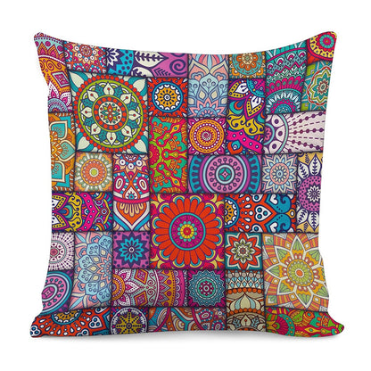 Square Bohemian Mandala Patchwork Print Pillow Cover