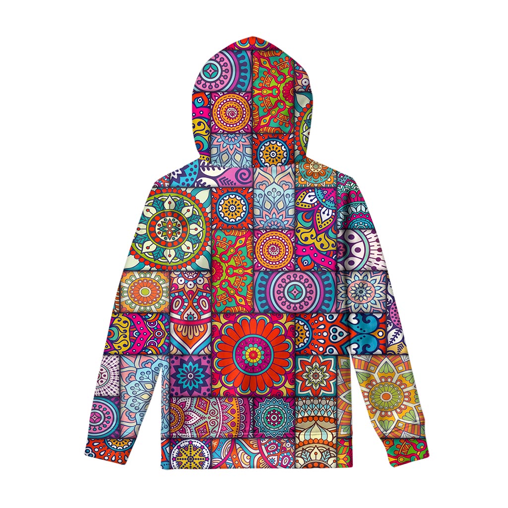 Square Bohemian Mandala Patchwork Print Pullover Hoodie