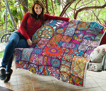 Square Bohemian Mandala Patchwork Print Quilt