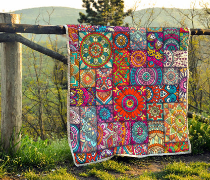 Square Bohemian Mandala Patchwork Print Quilt