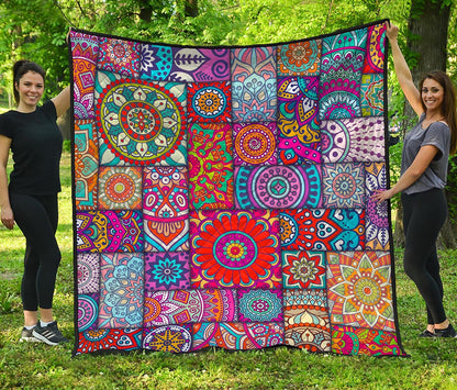 Square Bohemian Mandala Patchwork Print Quilt