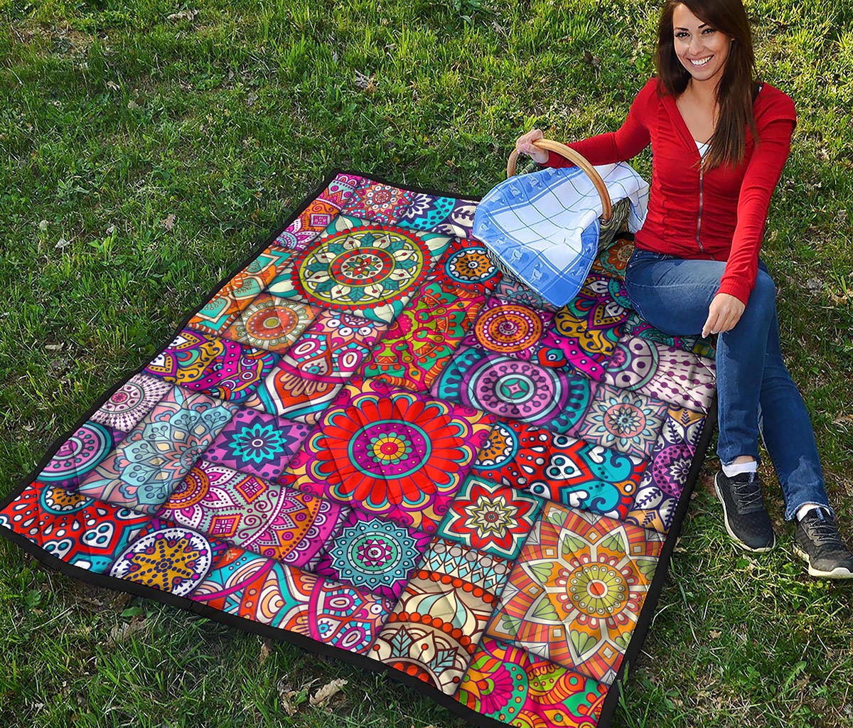 Square Bohemian Mandala Patchwork Print Quilt