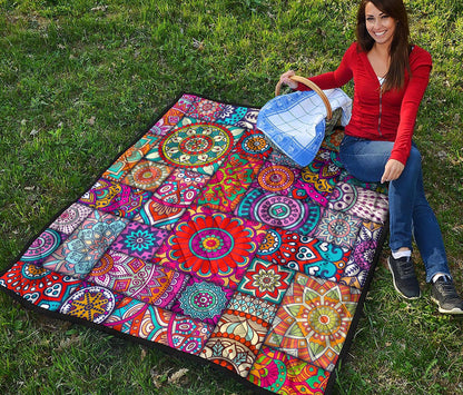Square Bohemian Mandala Patchwork Print Quilt