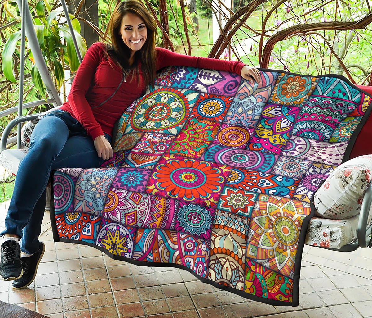 Square Bohemian Mandala Patchwork Print Quilt