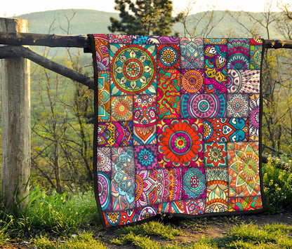 Square Bohemian Mandala Patchwork Print Quilt