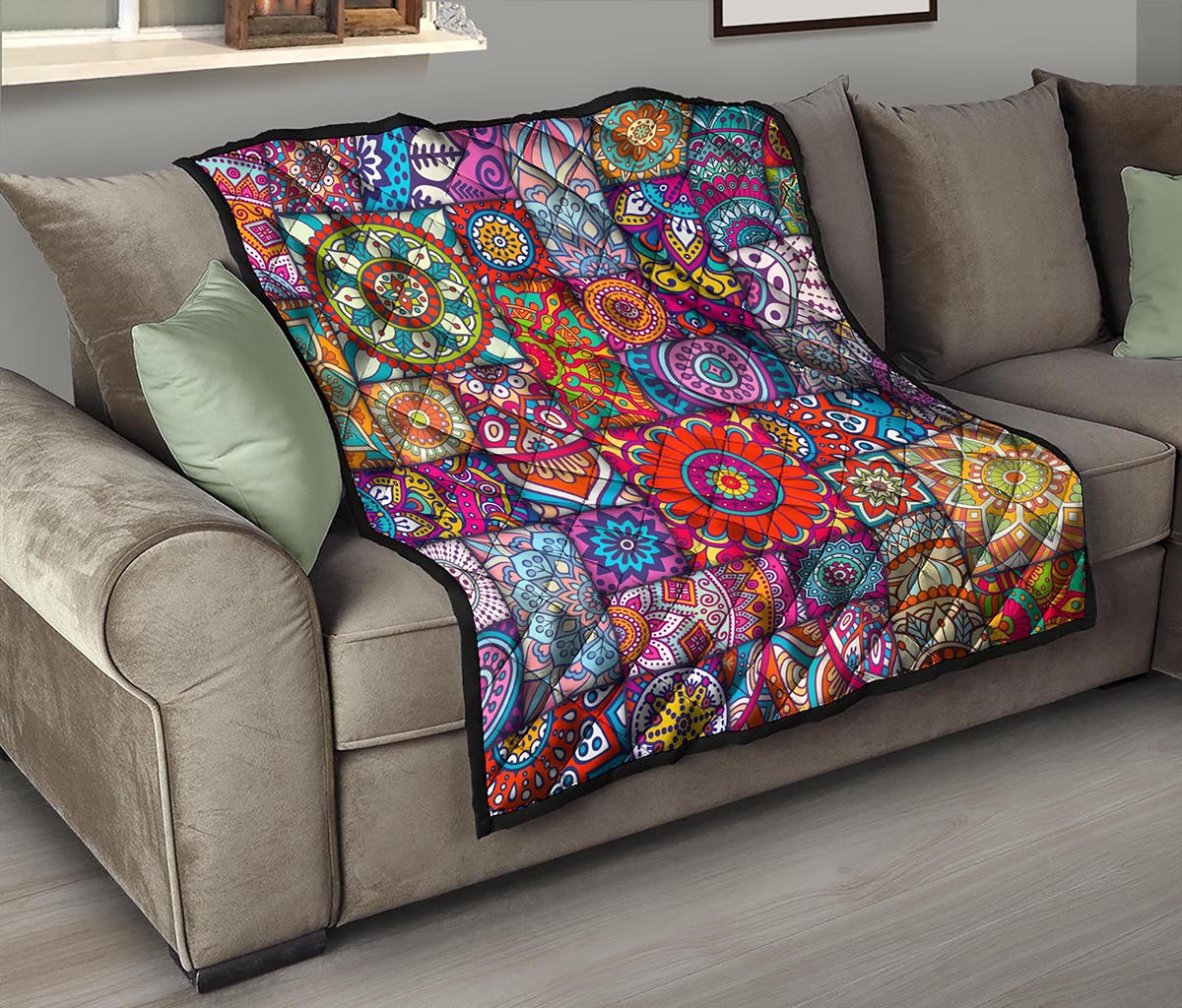 Square Bohemian Mandala Patchwork Print Quilt