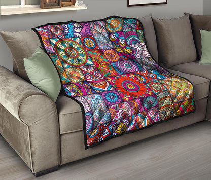 Square Bohemian Mandala Patchwork Print Quilt