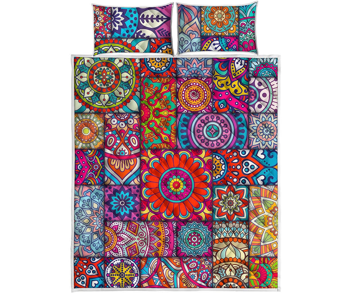 Square Bohemian Mandala Patchwork Print Quilt Bed Set