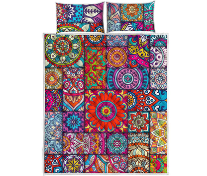 Square Bohemian Mandala Patchwork Print Quilt Bed Set