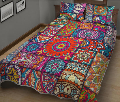 Square Bohemian Mandala Patchwork Print Quilt Bed Set