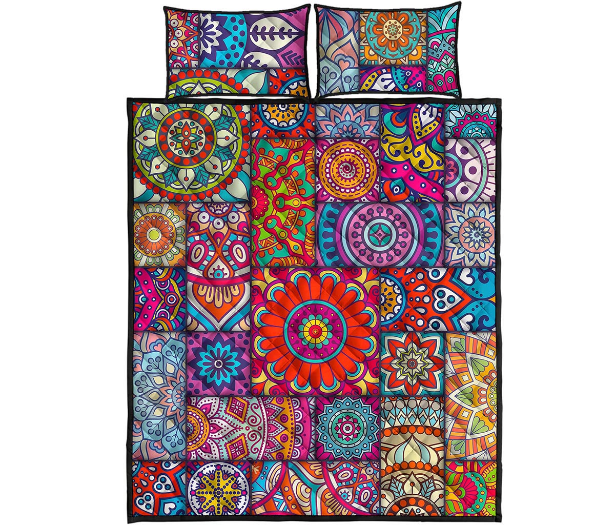 Square Bohemian Mandala Patchwork Print Quilt Bed Set