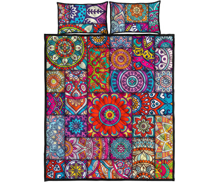 Square Bohemian Mandala Patchwork Print Quilt Bed Set
